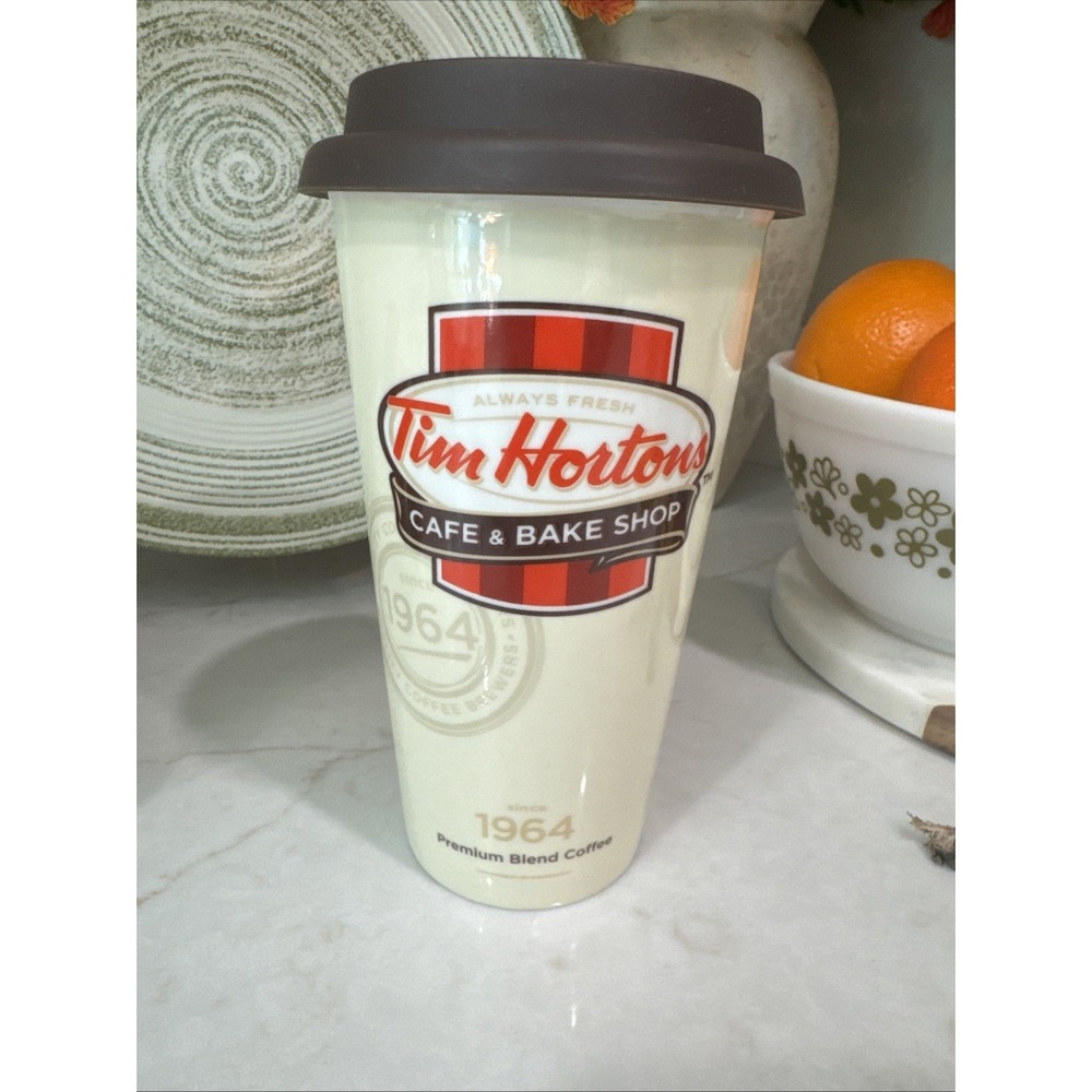 Tim Hortons Cafe & Bake Shop Ceramic Coffee Travel Tumbler Mug Cup 2012 RARE
